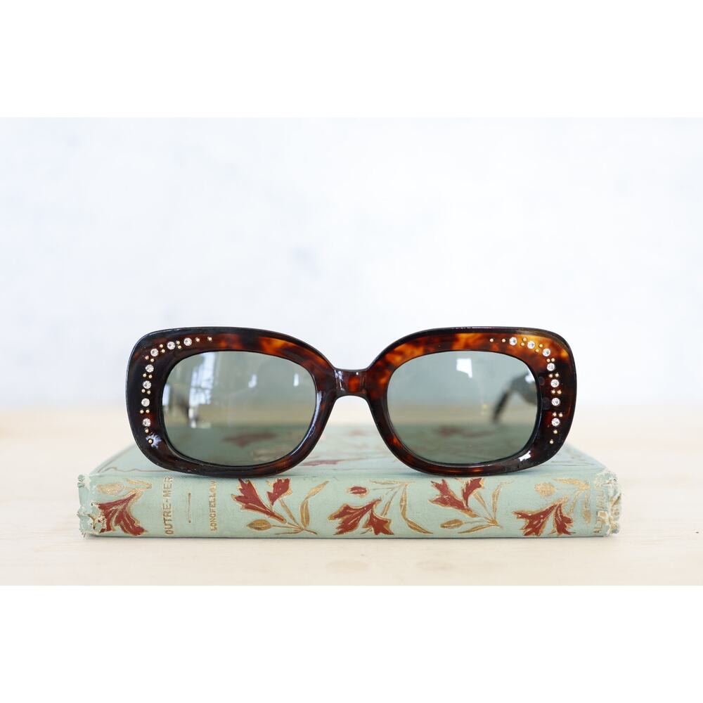 Vintage Y2K Rectangular Sunglasses 2000s Brown NOS 90s Grunge Goth rhinestones